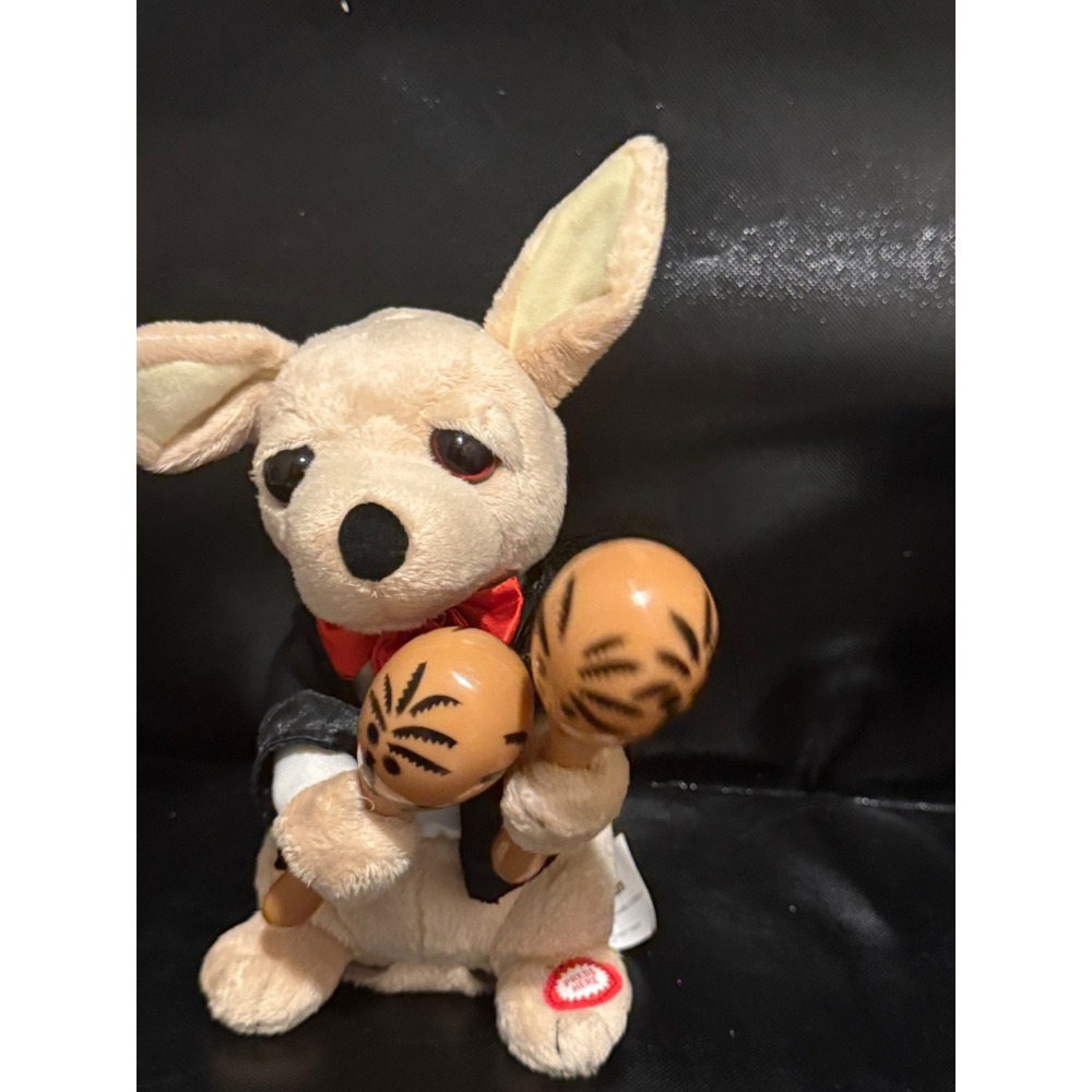 Animated Chihuahua Plush Maraca Shaking Dog‎ in Tuxedo Musical Toy Tan